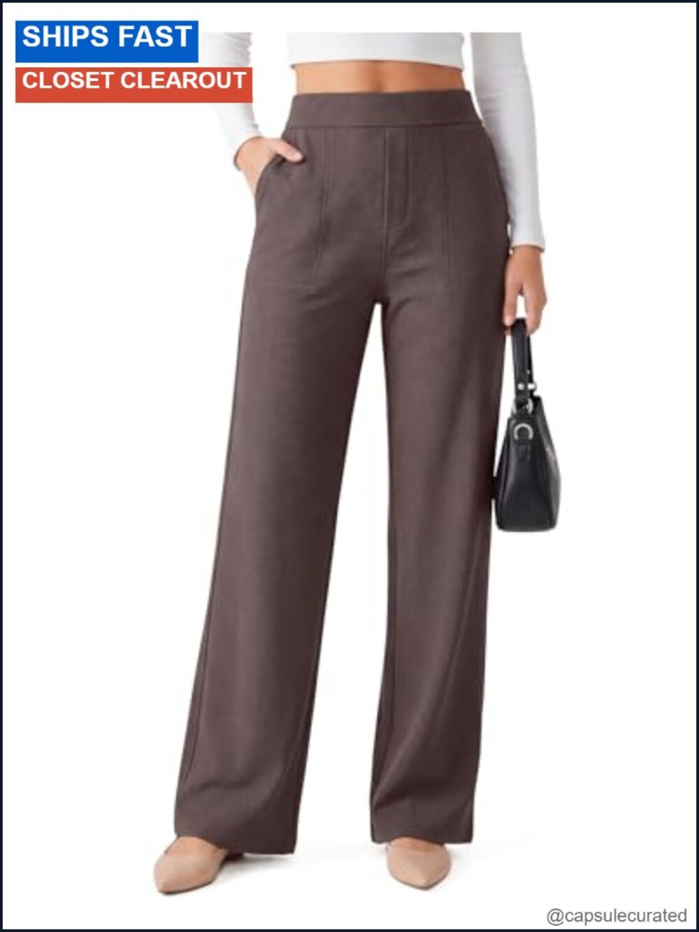 Womens Waffle Wide Leg Dress Pants High Waisted Work Trousers